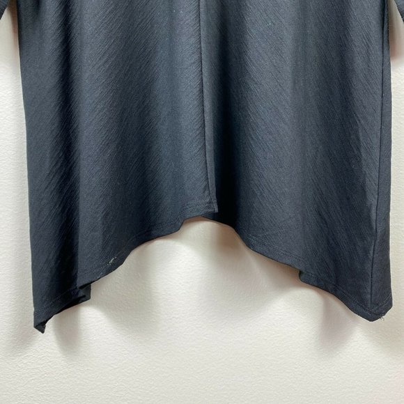 Alyx Tunic Top 2X Black Lace Up V-Neck 3/4 Ruched Sleeve Uneven Hem - Picture 5 of 10